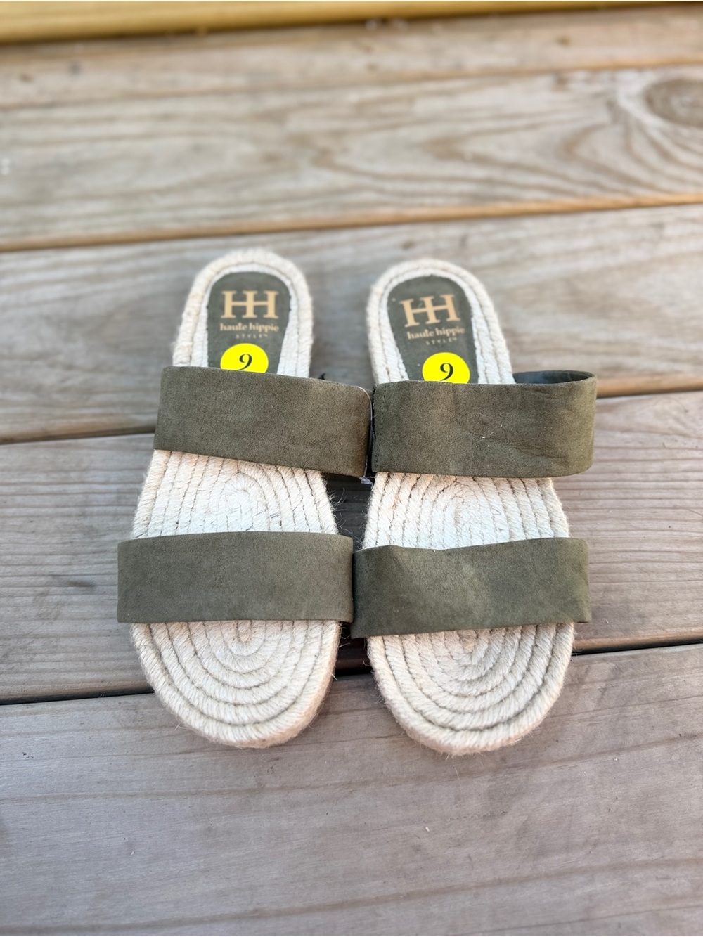 Haute Hippie Olive Suede Double-Band Espadrille Slides